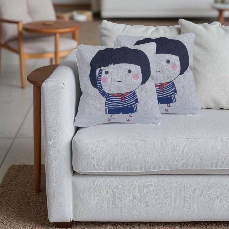 Decorative Linen pillow with girl design 2pcs (42 * 42cm) - Image 2