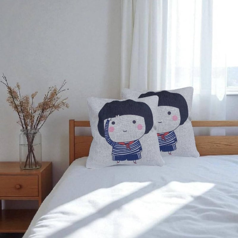Decorative Linen pillow with girl design 2pcs (42 * 42cm) - Image 5
