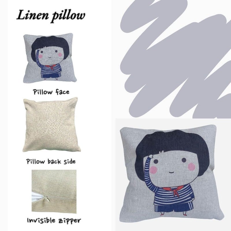 Decorative Linen pillow with girl design 2pcs (42 * 42cm) - Image 3