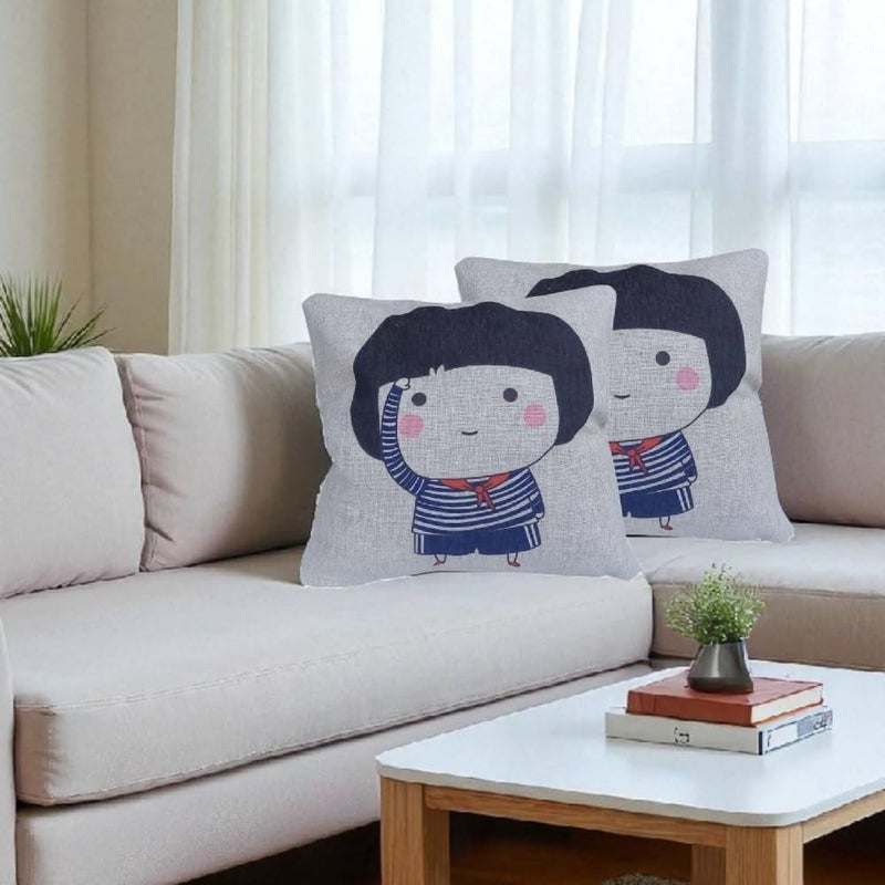 Decorative Linen pillow with girl design 2pcs (42 * 42cm) - Image 4