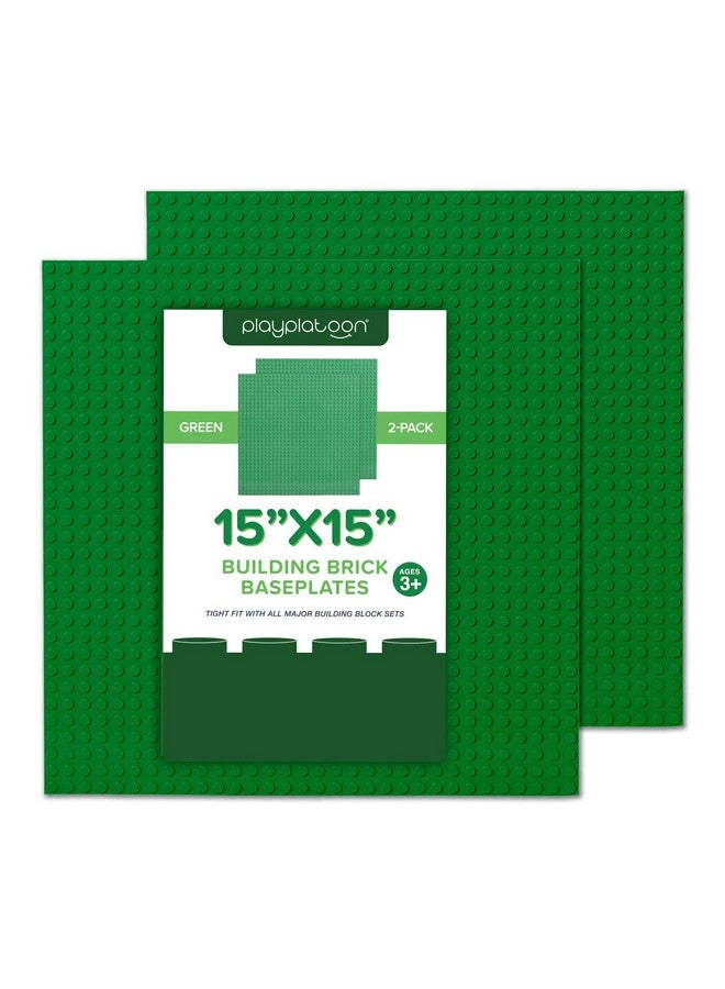 Play Platoon 15 Inch X 15 Inch Baseplate For Building Bricks Extra Large Landscape For Building Blocks Green Classic Platform Baseplates Compatible With All Major Brands 2 Pack - Image 1