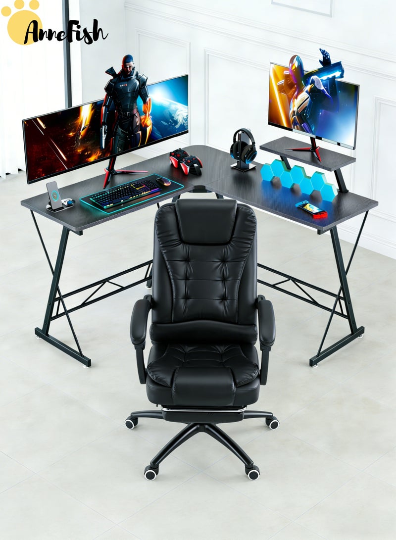 AnneFish Gaming Desk and Chair Set Executive Ergonomic Cloud Office & 120cm L-Shaped Gaming Desk Large Gaming Chair with Silent Swivel Casters Dual-Point Massage and Height-Adjustable High Backrest &Office Desk With Monitor Stand Home Office Table - Image 1
