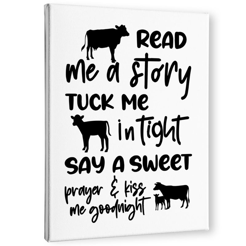 PHAMTE Cow Nursery Wall Decor  Read Me a Story Tuck Me In Tight Farm Animal Poster Print Framed Canvas Painting for Kids Bedroom Home 11x14 Inch