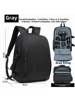 Generic SLR Camera Bag Waterproof Wear-resistant Digital Photography Bag Outdoor Backpack For Computer Camera-Color:Black With Gray-Size:44X19X30CM  - Image 1