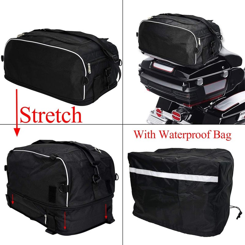 HDBUBALUS Motorcycle Weather Resistant Collapsible Tail Trunk Travel Rear Luggage Rack Bag Fit for Harley Touring Street Road Electra Glide Road King Nylon Black - Image 4