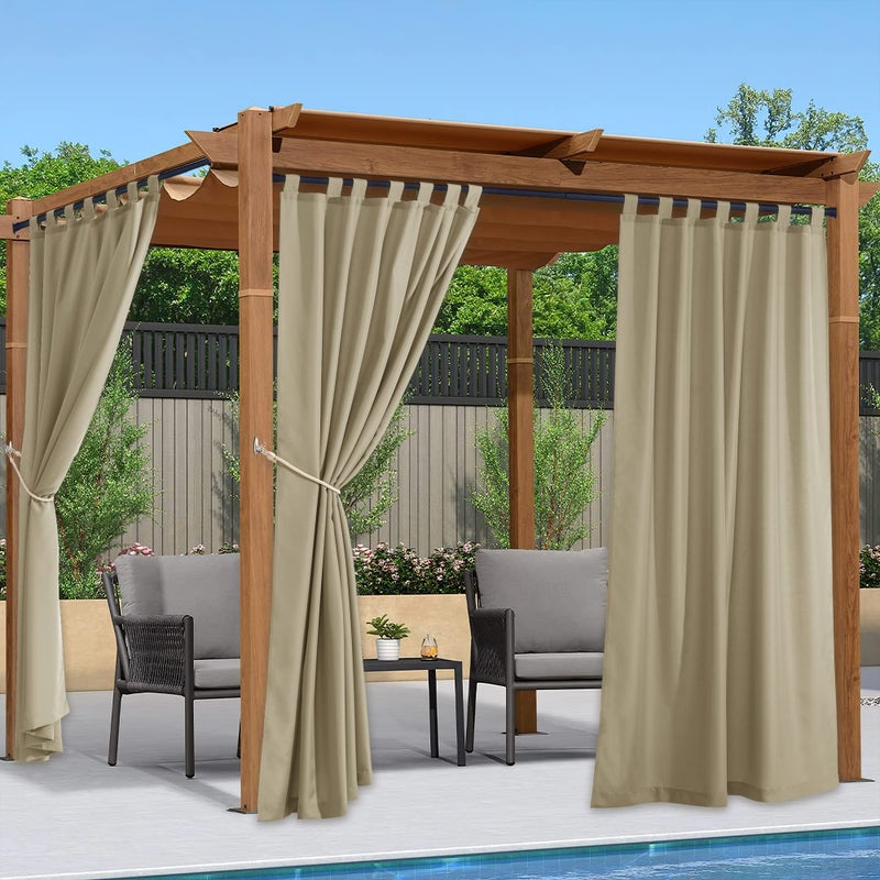 NICETOWN NICETOWN 2 Panels110 Wide Patio Curtains Outdoor Waterproof 84 inch Long Tab Top Thermal Insulated Water Resistant Outdoor Drapes Keep Privacy for PergolaArbor Taupe 