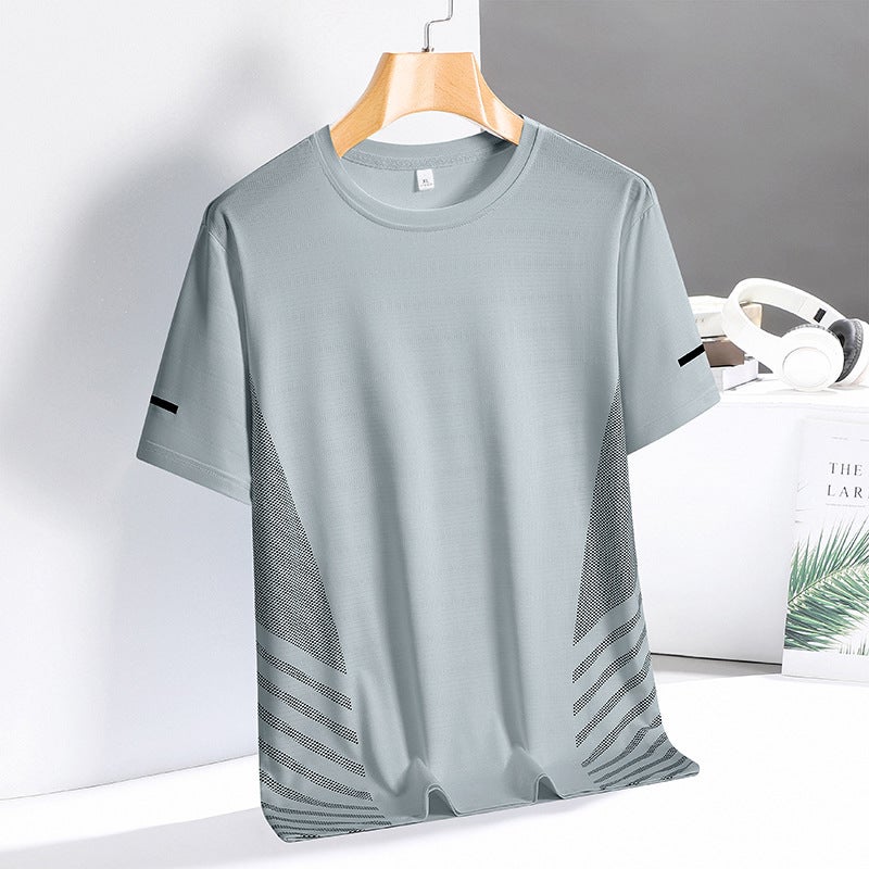 Ice Silk Short-sleeved T-shirt Men''s Summer Thin Fatty Plus Large Size Loose Quick-drying Sports T-shirt 2302-P15 - Image 1