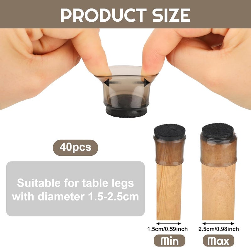 HZYH 40Pcs Chair Leg Floor Protectors, 15-25 mm Silicone Furniture feet Covers Caps with Felt for Chair Table Sofa Legs for Hardwood Floors, No Scratches No Noise - Image 2