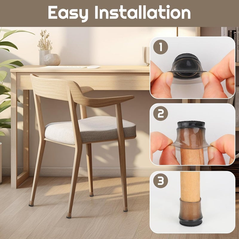 HZYH 40Pcs Chair Leg Floor Protectors, 15-25 mm Silicone Furniture feet Covers Caps with Felt for Chair Table Sofa Legs for Hardwood Floors, No Scratches No Noise - Image 4