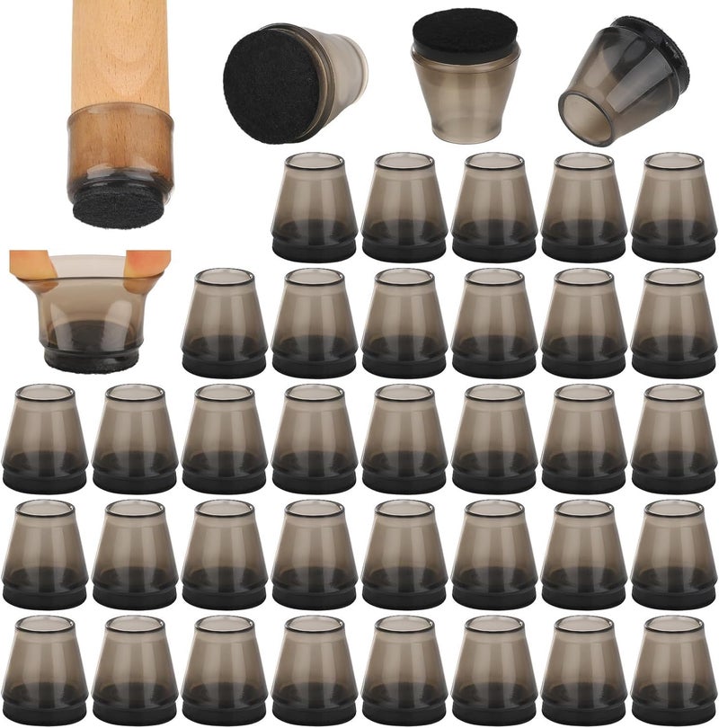 HZYH 40Pcs Chair Leg Floor Protectors, 15-25 mm Silicone Furniture feet Covers Caps with Felt for Chair Table Sofa Legs for Hardwood Floors, No Scratches No Noise - Image 1