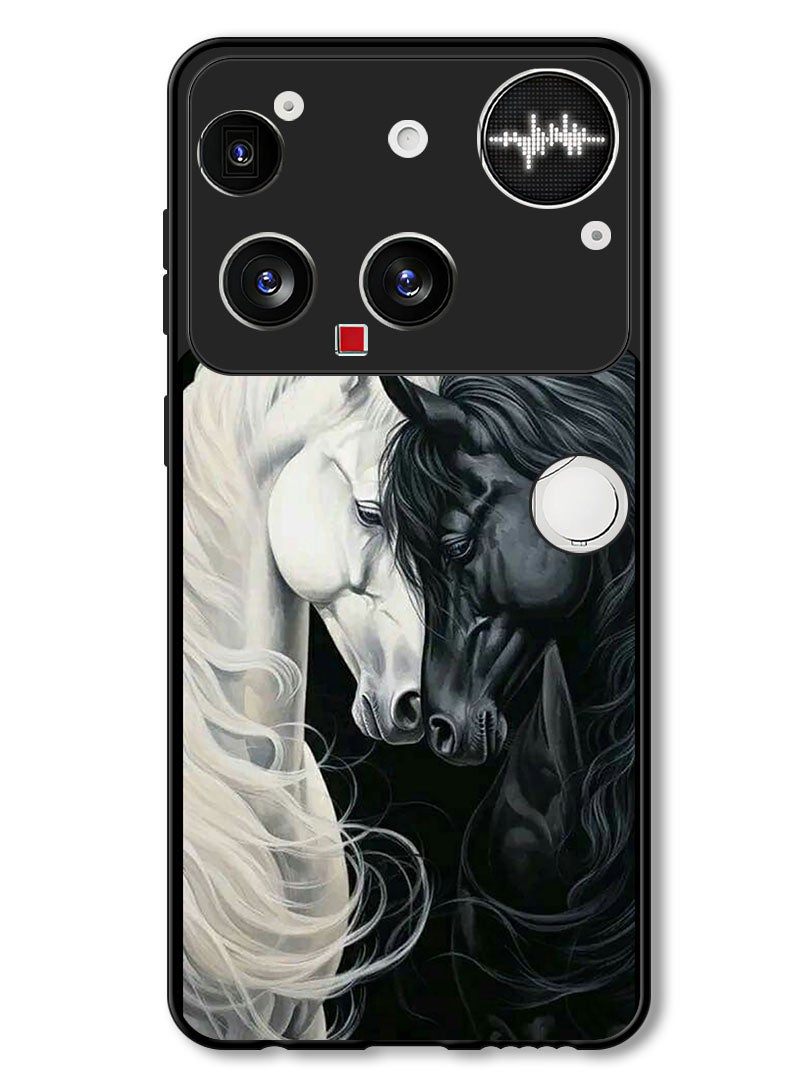 Theodor Case Compatible with Nothing Phone (3) 6.67 Inch Protection Shockproof Bumper Cover Black and White Horse - Image 1
