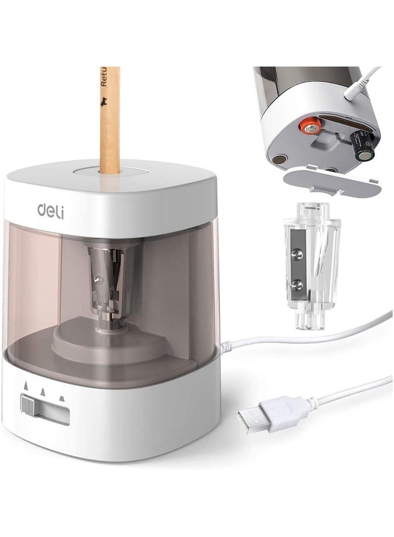 Deli Deli Electric Pencil Sharpener, Automatic Pencil Sharpeners for No.2 Pencils Colored Pencils, USB & Battery Operated Pencil Sharpener for Kids, School, Home, Office, Classroom, white  - Image 1