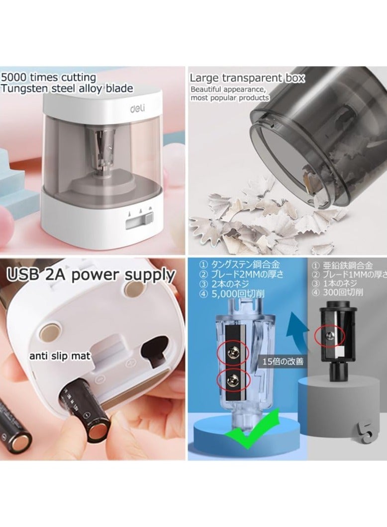 Deli Deli Electric Pencil Sharpener, Automatic Pencil Sharpeners for No.2 Pencils Colored Pencils, USB & Battery Operated Pencil Sharpener for Kids, School, Home, Office, Classroom, white  - Image 3