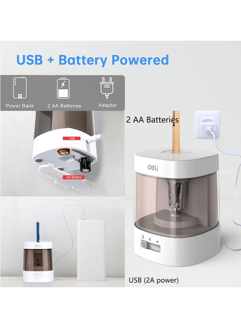 Deli Deli Electric Pencil Sharpener, Automatic Pencil Sharpeners for No.2 Pencils Colored Pencils, USB & Battery Operated Pencil Sharpener for Kids, School, Home, Office, Classroom, white  - Image 4