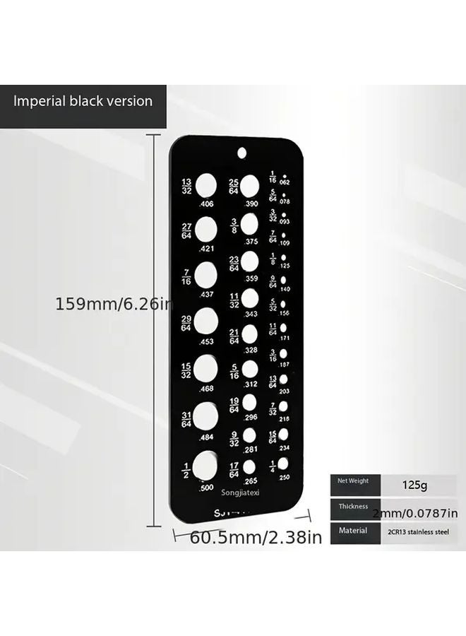 Black Stainless Steel Metric Imperial Drill Bit Gauge Dual Scale Measurement Tool - Image 5
