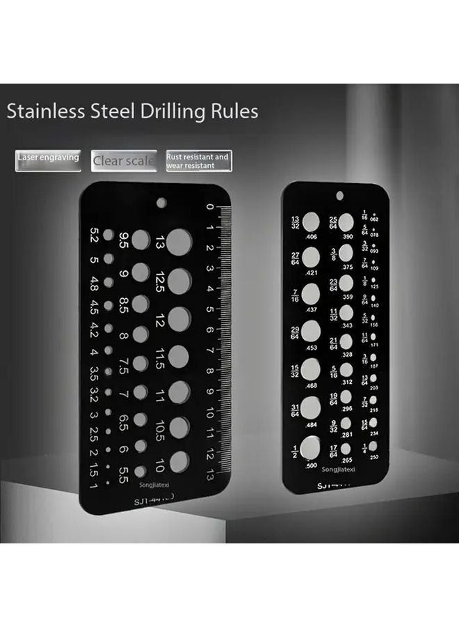 Black Stainless Steel Metric Imperial Drill Bit Gauge Dual Scale Measurement Tool - Image 1