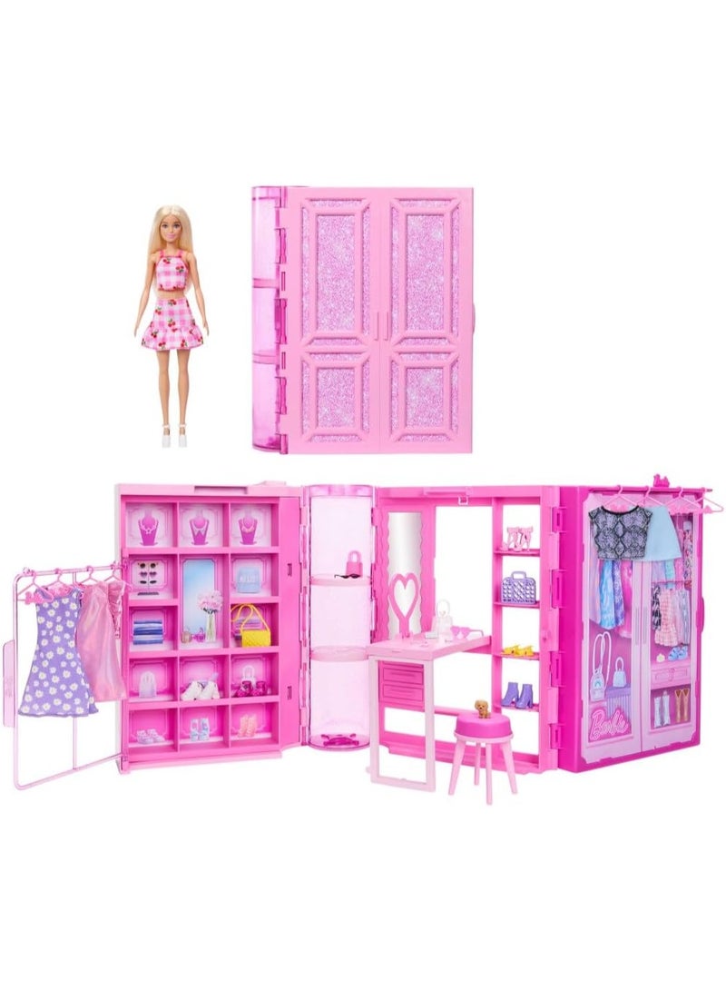 Barbie Dream Closet Toy Playset with Blonde Fashion Doll, Clothes & Accessories, 3-ft-Wide with 25+ Pieces, 3 Complete Looks - Image 1