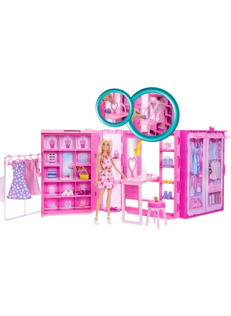 Barbie Dream Closet Toy Playset with Blonde Fashion Doll, Clothes & Accessories, 3-ft-Wide with 25+ Pieces, 3 Complete Looks - Image 3