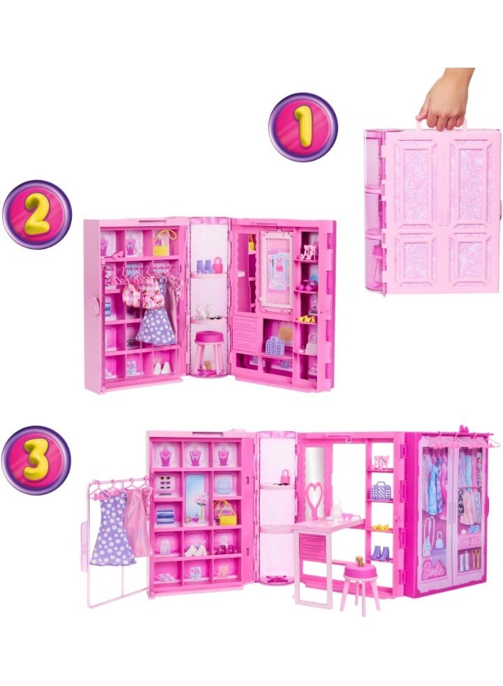 Barbie Dream Closet Toy Playset with Blonde Fashion Doll, Clothes & Accessories, 3-ft-Wide with 25+ Pieces, 3 Complete Looks - Image 5