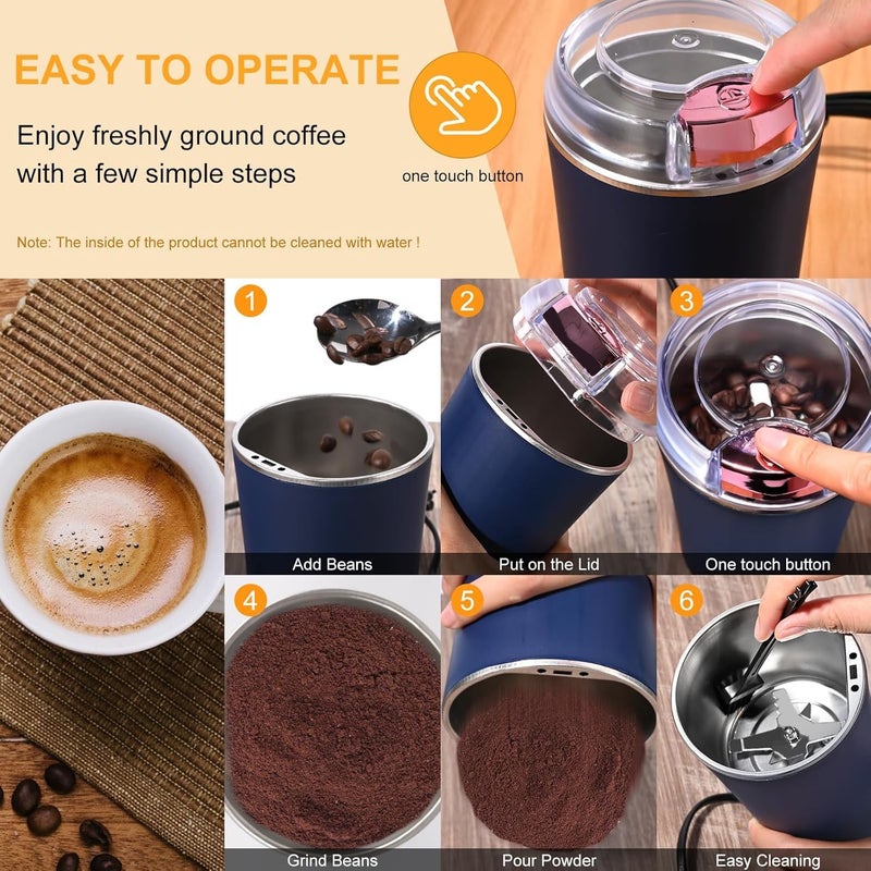 KMJSA مطحنة قهوة وتوابل كهربائية بأربعة شفرات – خلاط محمول من الفولاذ المقاوم للصدأ للماسالا والأعشاب والتوابل الجافة والمكسرات – تحكم بزر ضغط، مدمج ومتين للمطبخ المنزلي - Image 5