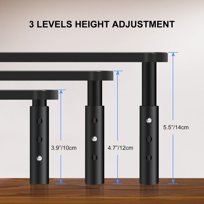 Bracwiser Monitor Stand Riser, Metal Computer Stand, 3 Height Adjustable Screen Riser with Mesh Platform for PS4, Laptop, Printer, Notebook and All Flat Screen, Holds Up to 20KG - Image 2