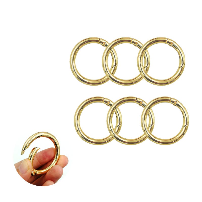 JAZZEEL Round Carabiner Spring O-Ring Snap, 6-Piece Set of Gold Alloy Trigger Buckles, Elegant and Secure Keyring Clasp for DIY Keychains, Designer Bags, Bracelets, and High-End Purses