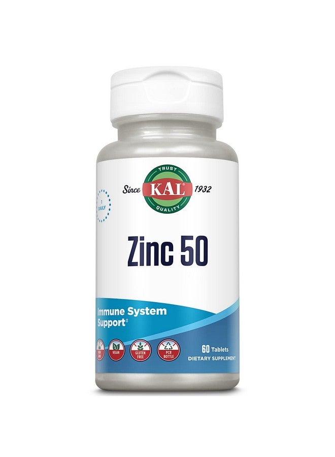 KAL Zinc 50mg Hydroxy Acid Complex, Healthy Metabolism and Immune Support Supplement with Zinc Orotate, Zinc Citrate, Enhanced Absorption w/ActiSorb, Vegan, Gluten Free, Non-GMO, 60 Serv, 60 Tablets - Image 1