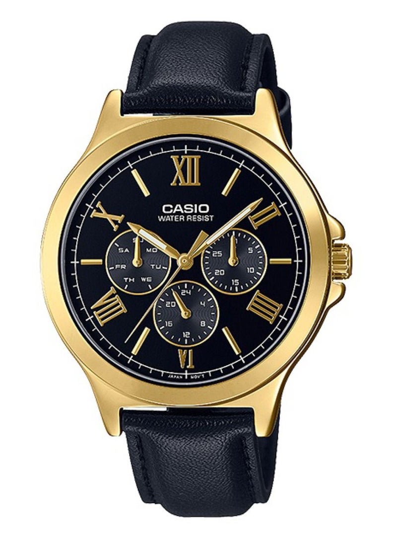 Casio Watch Men's Analog Multi Hands Black Dial Leather Band MTP-V300GL-1AUDF - Image 1