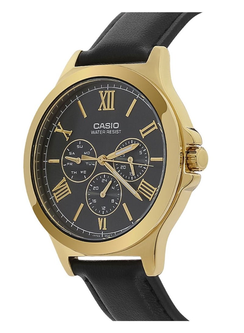 Casio Watch Men's Analog Multi Hands Black Dial Leather Band MTP-V300GL-1AUDF - Image 2