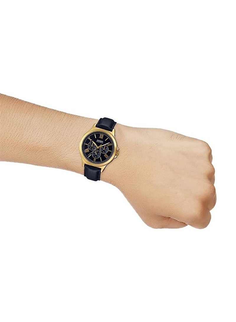 Casio Watch Men's Analog Multi Hands Black Dial Leather Band MTP-V300GL-1AUDF - Image 5
