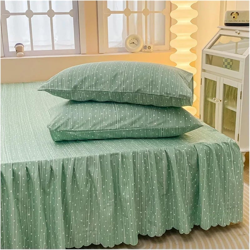 Bed Skirt, Geometric White Stripes Dots Print Bedskirt, 3 Side Coverage Ruffle Cover with 2 Pillowcases(Color 18,200x220cm 3pcs) - Image 2