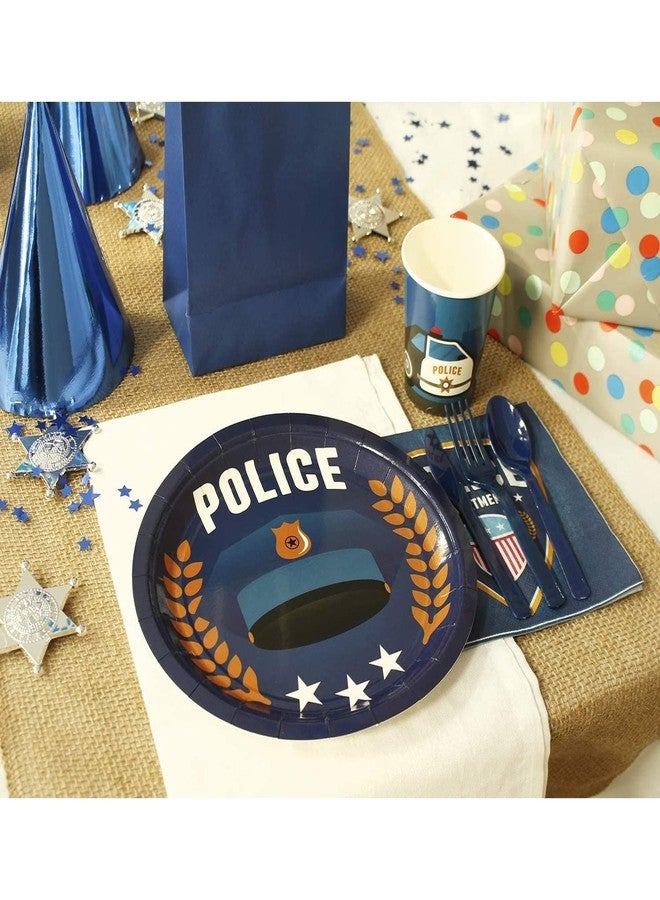 Juvale Police Theme Birthday Party Decorations - 144 Piece Set, Blue - Police Party Supplies with Disposable Plates, Cups, Napkins & Cutlery - Cop Car Birthday Decorations & Cake Accents for Kids - Image 2