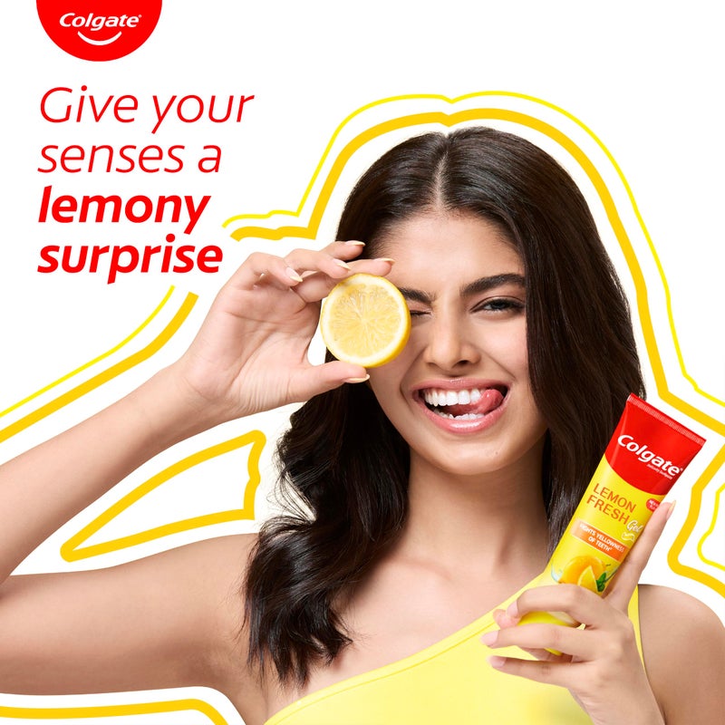 Colgate معجون أسنان كولجيت بنكهة الليمون، يقاوم اصفرار الأسنان، ينعش النفس، معجون أسنان فلوريد مضاد للتسوس، آمن للمينا (240جم) - Image 2