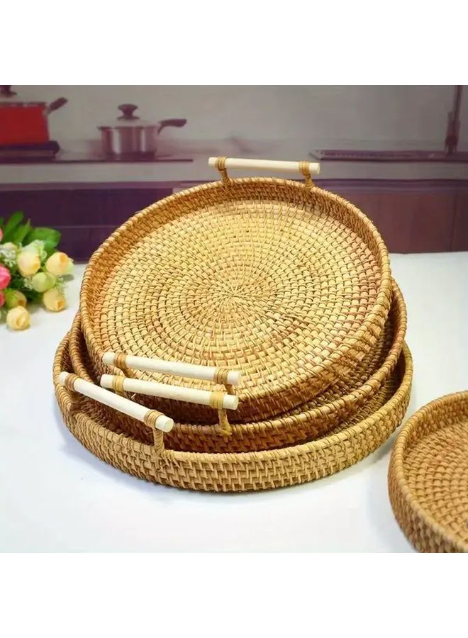 Handmade Rattan Tray Steamed Bread Basket Contemporary Woven Bamboo Snack Holder - Image 3