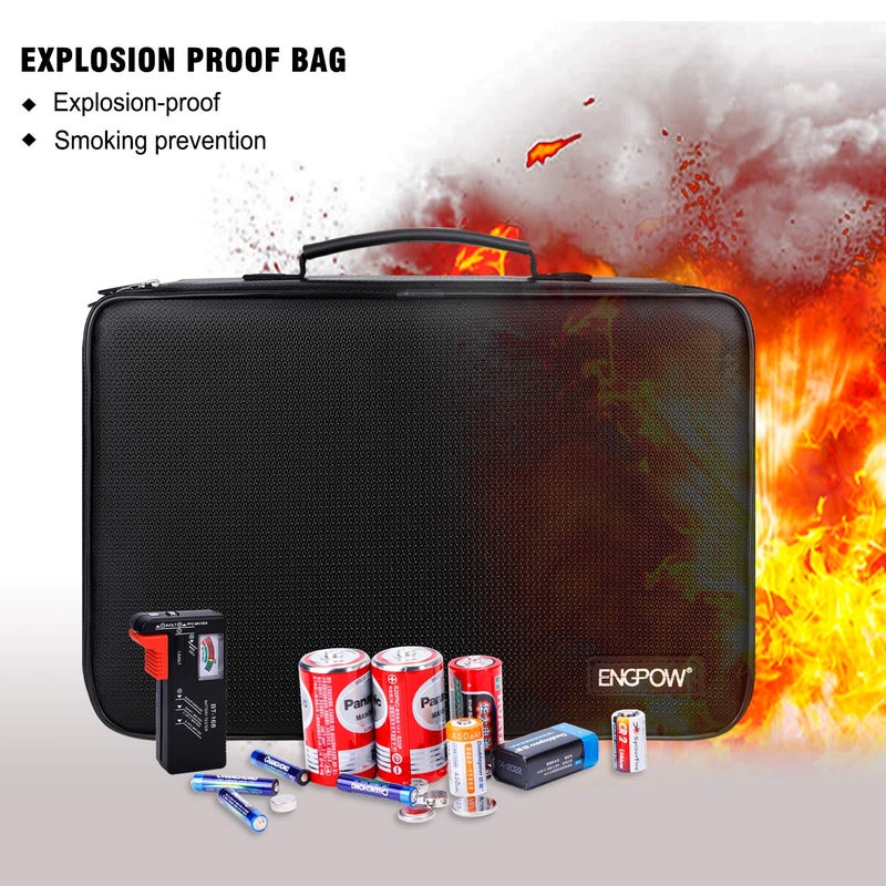 ENGPOW Battery Organizer, Fireproof Battery Organizer Storage Case with Tester (BT168),Water-Resistant Explosionproof Battery Holder Box with Cover and Zipper, Holds 220+ AA AAA C D 9V Batteries - Image 5