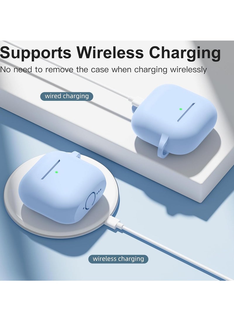 ماركة غير محددة غطاء حماية كامل من السيليكون الناعم لسماعات Apple AirPods 4 مع ملحقات سلسلة المفاتيح للنساء والرجال (أزرق فاتح)  - Image 2