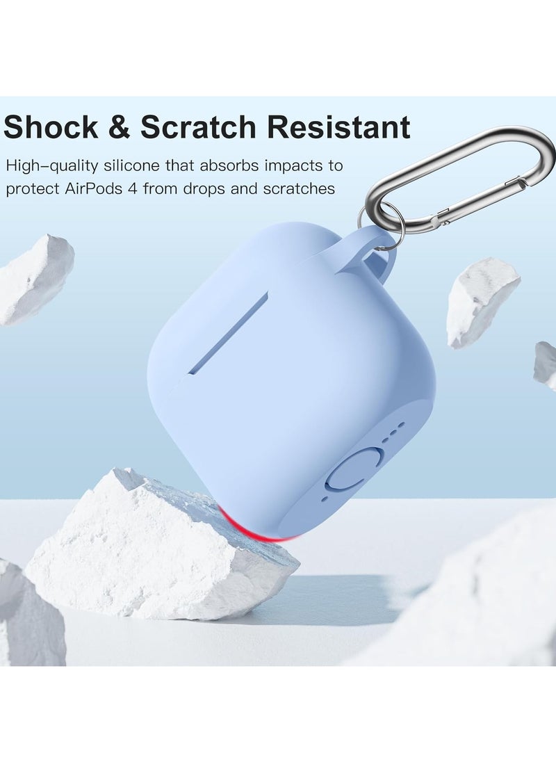 ماركة غير محددة غطاء حماية كامل من السيليكون الناعم لسماعات Apple AirPods 4 مع ملحقات سلسلة المفاتيح للنساء والرجال (أزرق فاتح)  - Image 3
