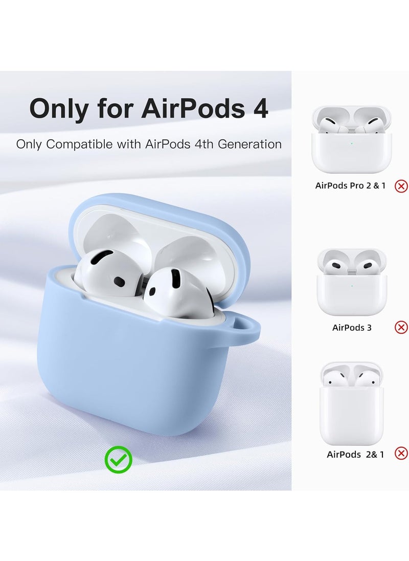 ماركة غير محددة غطاء حماية كامل من السيليكون الناعم لسماعات Apple AirPods 4 مع ملحقات سلسلة المفاتيح للنساء والرجال (أزرق فاتح)  - Image 4