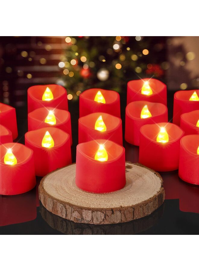 Red Tea Lights Candles, 200+Hour Flameless Flickering Fake Colored Tealights Candles for Theme Party, Wedding Table Decor, Holiday Decor, 12-Pack - Image 1