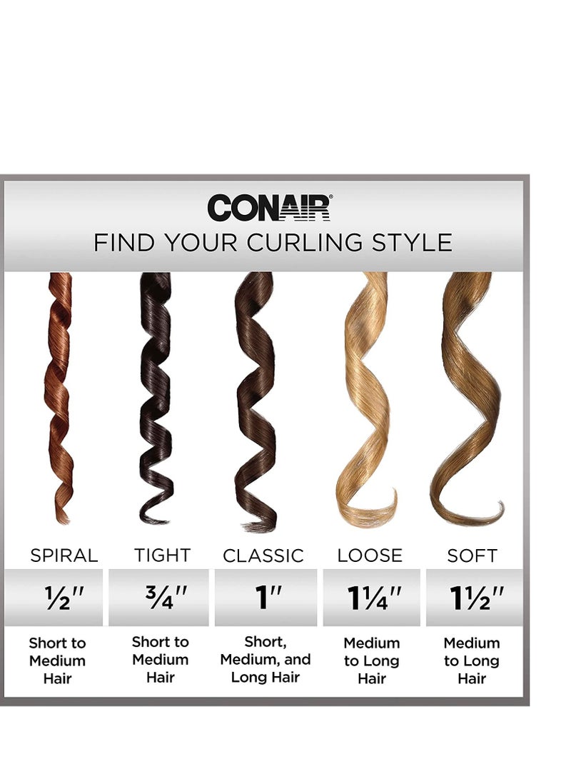 Conair Double Ceramic 1-Inch Curling Iron, 1-inch barrel produces classic curls – for use on short, medium, and long hair
