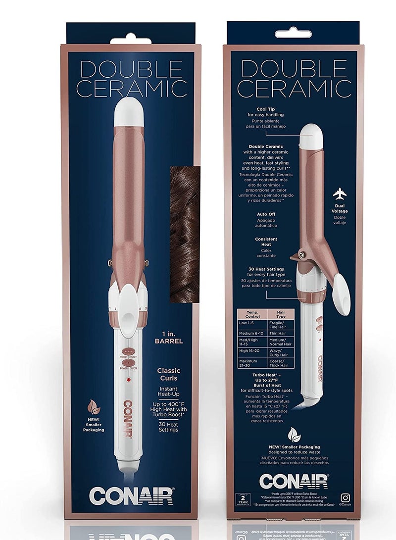 Conair Double Ceramic 1-Inch Curling Iron, 1-inch barrel produces classic curls – for use on short, medium, and long hair