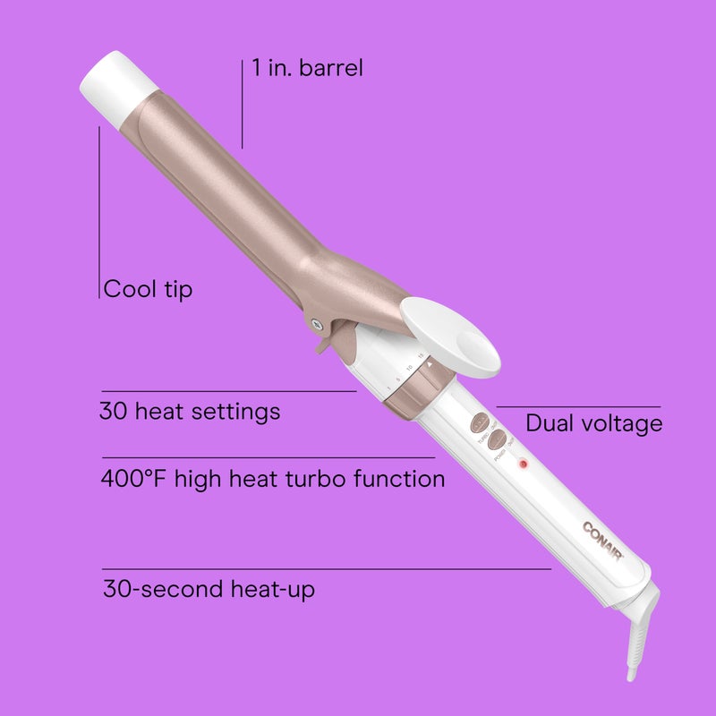 Conair Double Ceramic 1-Inch Curling Iron, 1-Inch Barrel Creates Classic Curls, Hair Curler for Use on Short, Medium, & Long Hair, White/Rose Gold - Image 2