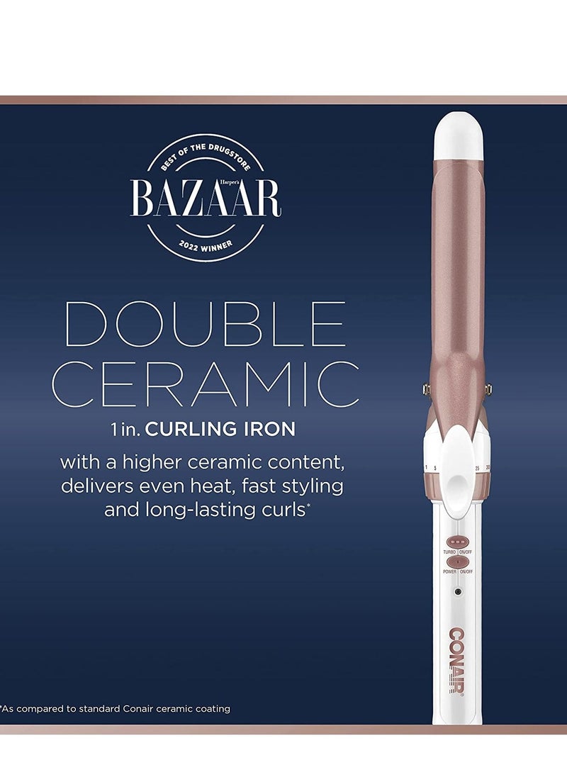 CONAIR مكواة تجعيد كونير مزدوجة من السيراميك مقاس 1 بوصة، وأسطوانة مقاس 1 بوصة تنتج تجعيدات كلاسيكية - للاستخدام على الشعر القصير والمتوسط والطويل  - Image 2