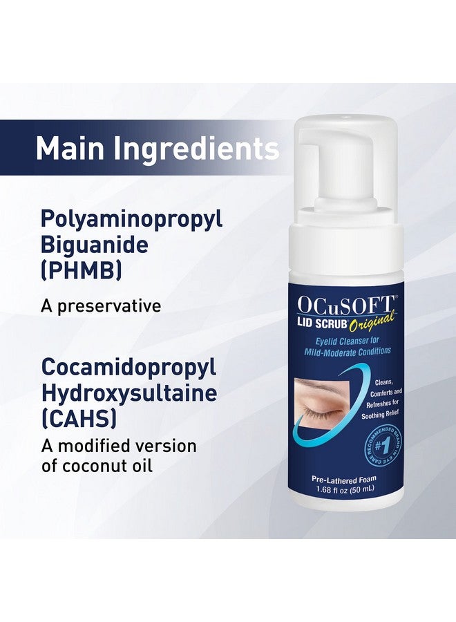 أوكيوسوفت مجموعة OCuSOFT Lid Scrub Original Compliance Kit - مقشر جفن رغوي فوري ومناديل خالية من الوبر - مجموعة جفن يومية لإزالة الزيوت والغبار وحبوب اللقاح ومكياج العين - 1.68 أونصة سائلة و100 قطعة مناديل جافة - Image 3