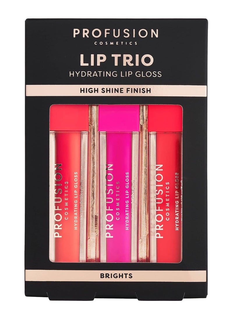 profusion Cosmetics Lip Trio Hydrating Lip Gloss with High Shine Finish for All Skin Types Achieve Luscious Lip with Bold and Nourishing Lip Gloss Set brights - Image 1