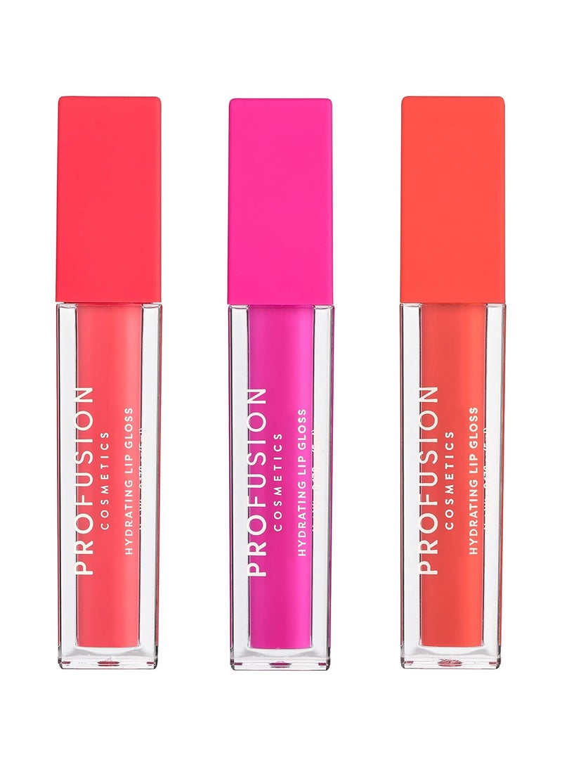 profusion Cosmetics Lip Trio Hydrating Lip Gloss with High Shine Finish for All Skin Types Achieve Luscious Lip with Bold and Nourishing Lip Gloss Set brights - Image 2