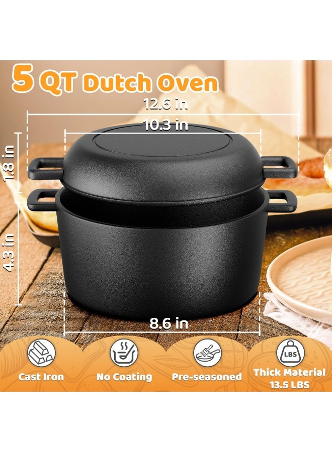 Cast Iron Dutch Oven for Bread Baking - incl. Sourdough Bread-Baking Supplies like Banneton Bread-Proofing Basket - 5QT Bread-Oven with Lid Bread-Making Kit Pan, Pot, Sour Sough Tools, Lame - Image 2
