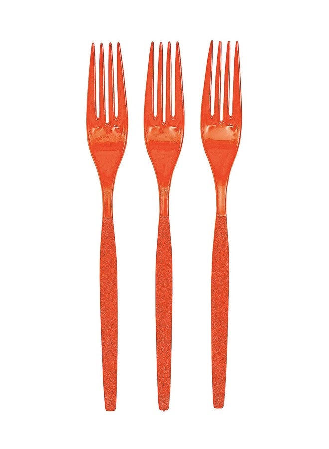 Fun Express - Orange Plastic Forks (50 Pc) - Party Supplies - Solid Tableware - Cutlery - 50 Pieces - Image 1