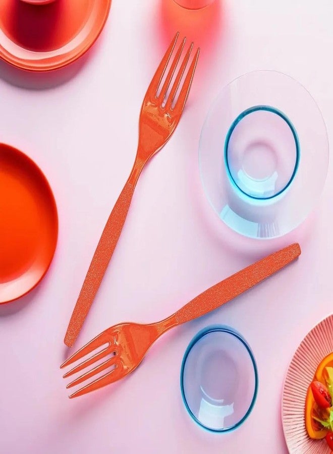 Fun Express - Orange Plastic Forks (50 Pc) - Party Supplies - Solid Tableware - Cutlery - 50 Pieces - Image 2
