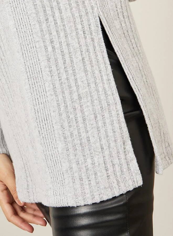 Styli Oversized Brushed Rib Collared Neck Longline Polo T-Shirt